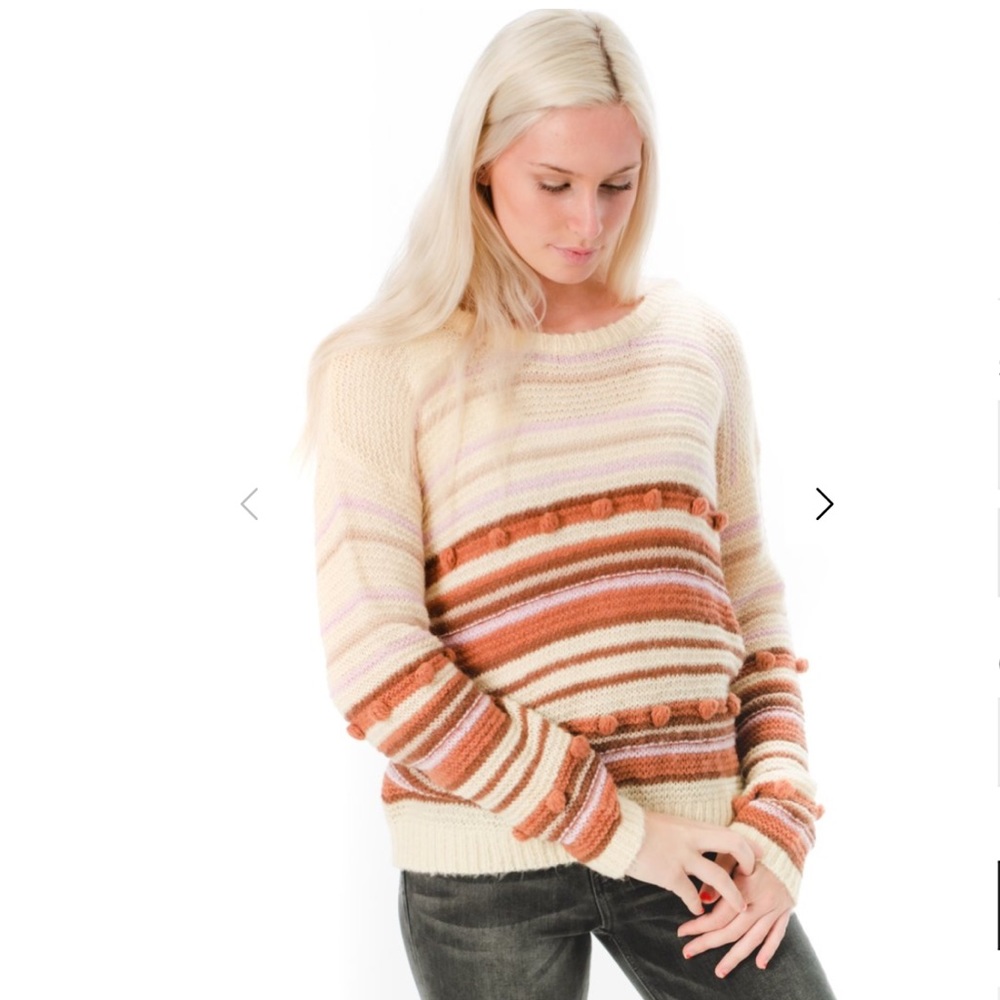 Heartloom Striped Pom Pom Sweater - Size Medium